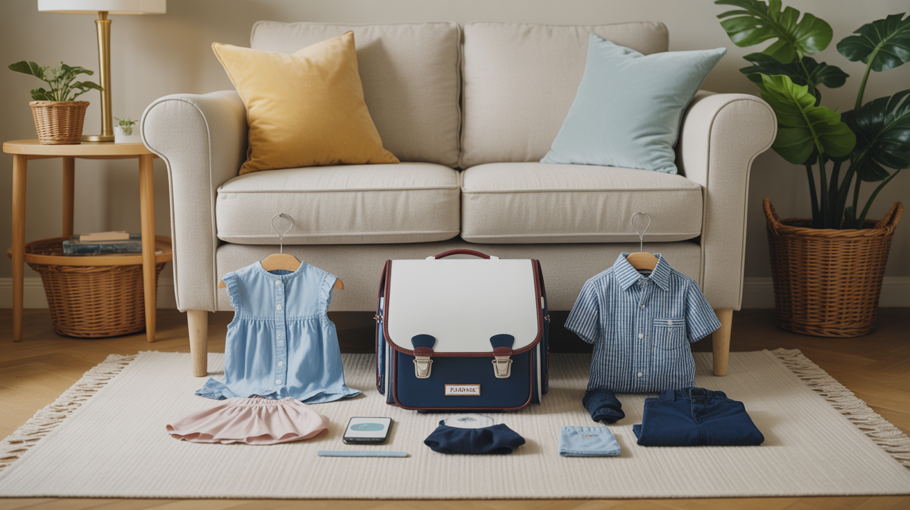 School event items and reminders prepared neatly at home